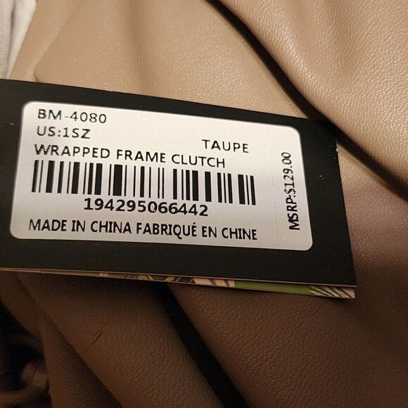 NWT Badgley Mischka Wrapped Frame Clutch Taupe Chain Shoulder Bag Vegan - Picture 7 of 7